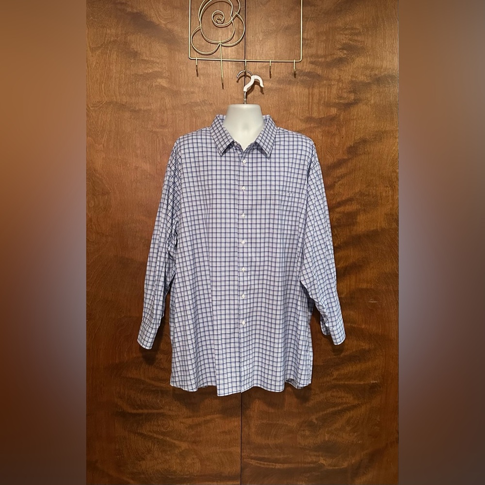 Jos A Bank Traditional Fit Traveller Shirt Mens 20-35 Blue Checks Long Sleeve